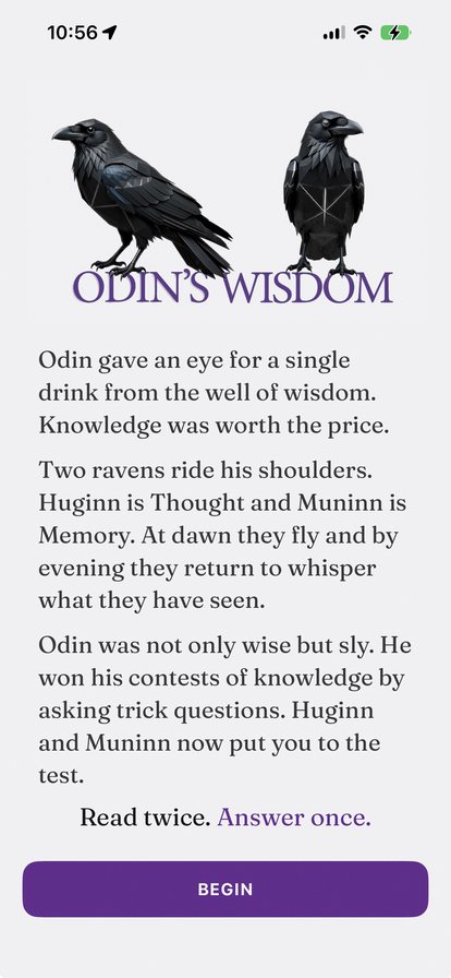 Opening screen with the two ravens and the game's premise