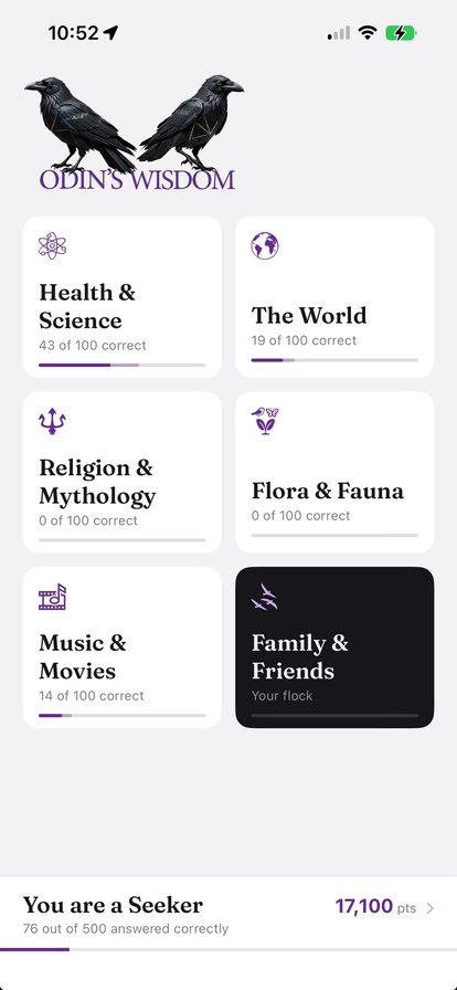 The category board showing five trivia categories and the Family & Friends tile