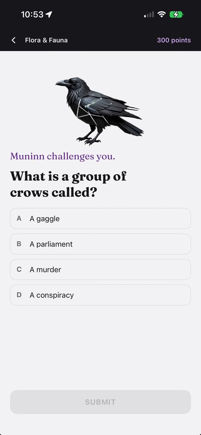 A question card with four possible answers