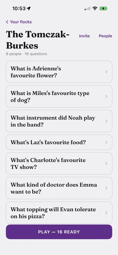 A flock's set of custom questions ready to play
