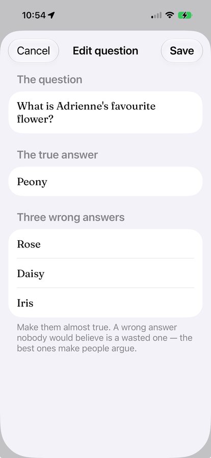 Writing a custom question with one true and three wrong answers